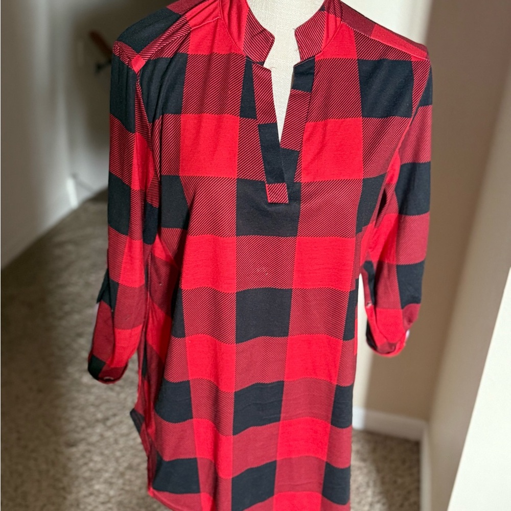 Red and Black Plaid Tunic Top